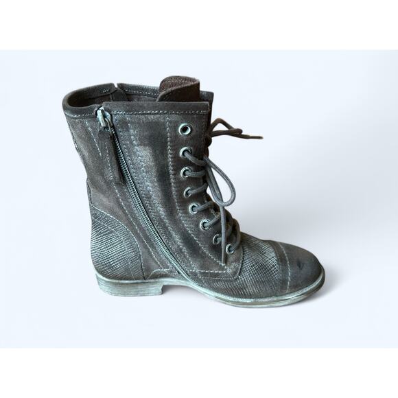 NEW ROAN Affair P Suede Leather Lace-up Combat Moto Boots Gray size 6 Edgy Boho - Picture 6 of 9
